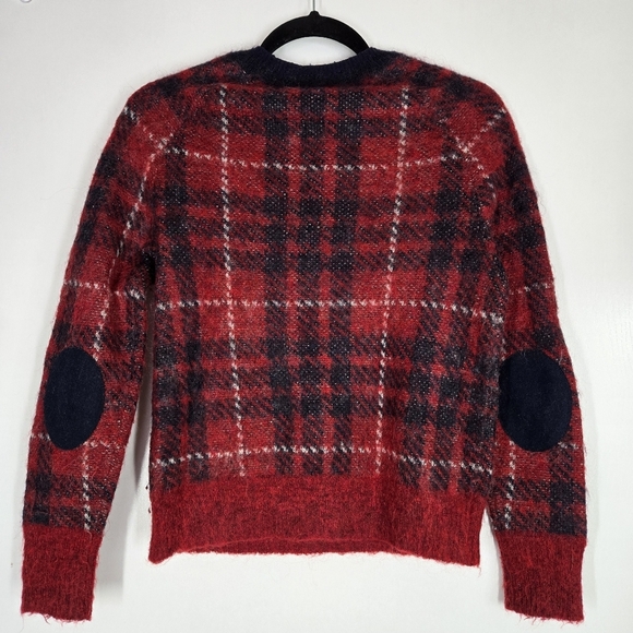 J‎ Crew Mohair Wool Blend Pullover Sweater Size XS Plaid With Elbow Patches Red - Picture 3 of 14